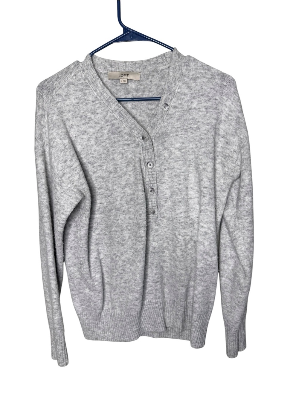LOFT Gray Heather Henley Button Knit Sweater Size S Small